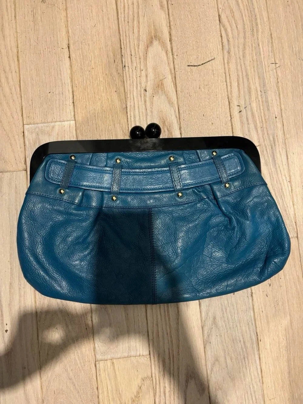 DKNY Blue Leather Kiss-Lock Clutch Wristlet